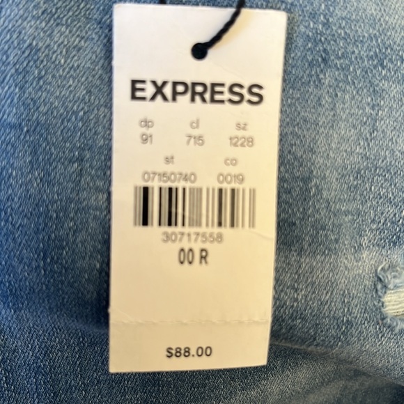 Express High Waisted Light Wash Ripped Flare Jeans 00R - Picture 10 of 10